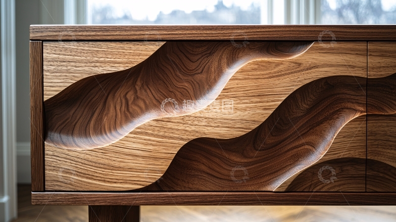 高清大图下载【趣麦麦图】木纹波浪抽屉柜