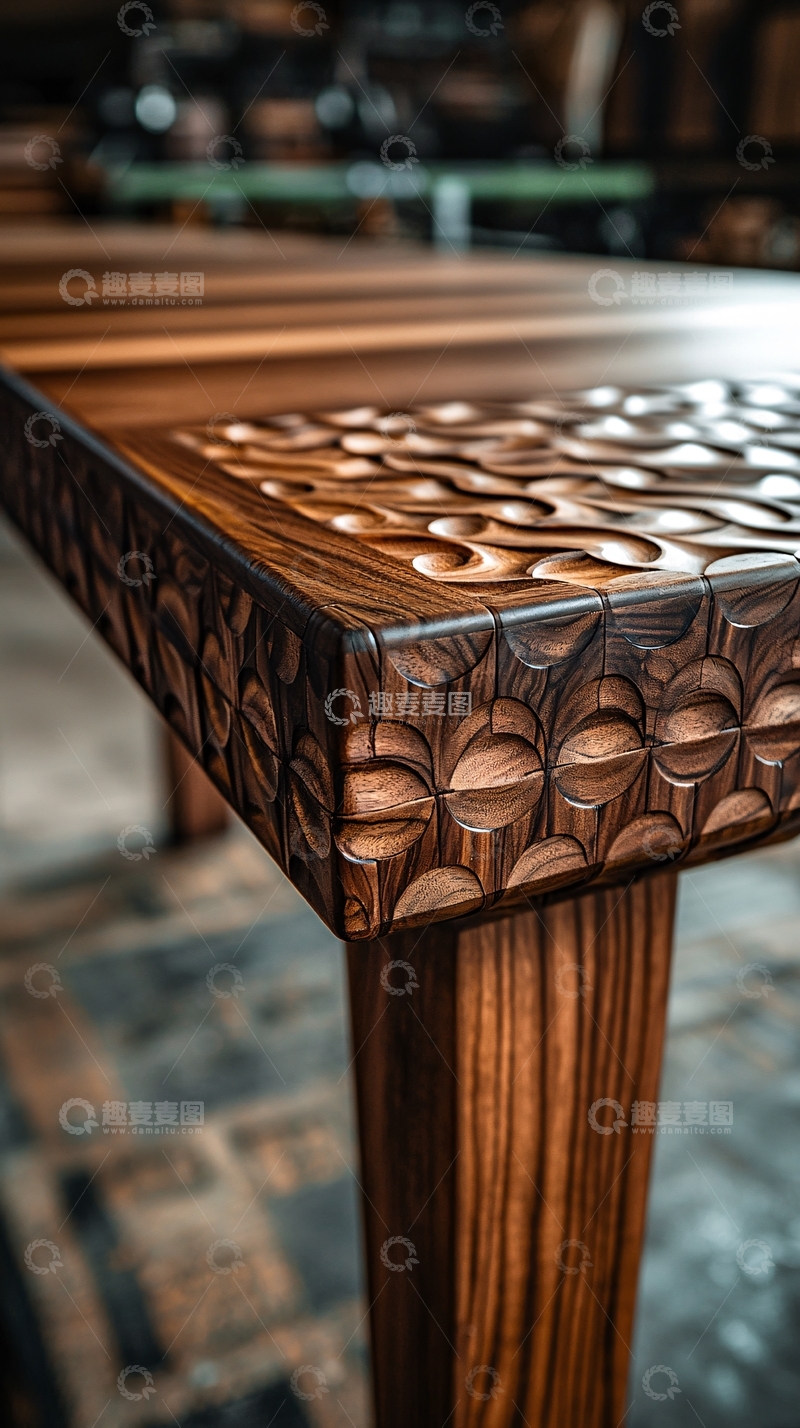 高清大图下载【趣麦麦图】精美雕刻的木质桌角