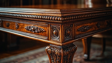 雕花老式木桌局部特写