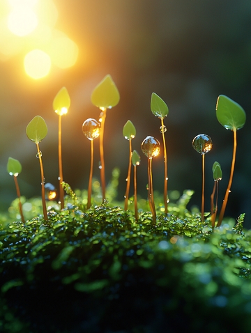 微距晶莹剔透的苔藓植物