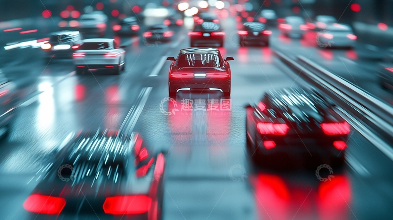 高清大图下载【趣麦麦图】雨夜高速公路车辆