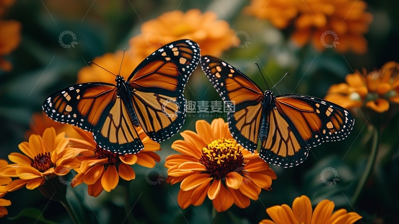 高清大图下载【趣麦麦图】蝴蝶与橙色花朵相伴