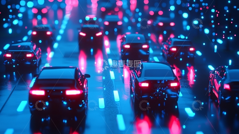 高清大图下载【趣麦麦图】夜间高速公路上的车辆
