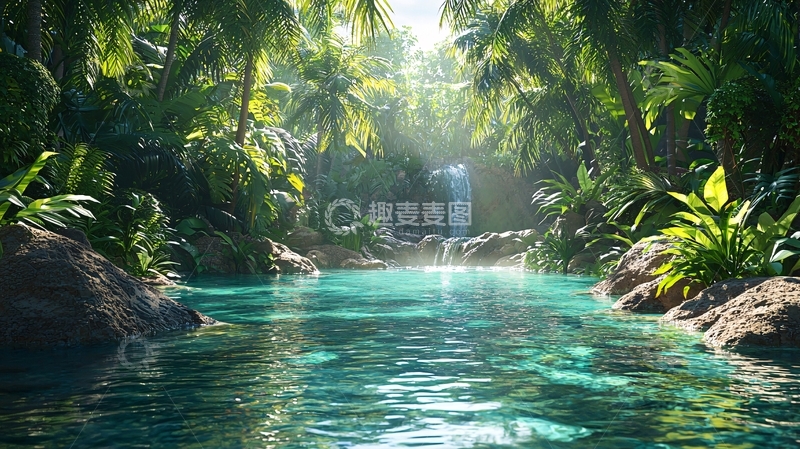 高清大图下载【趣麦麦图】热带雨林小溪瀑布美景