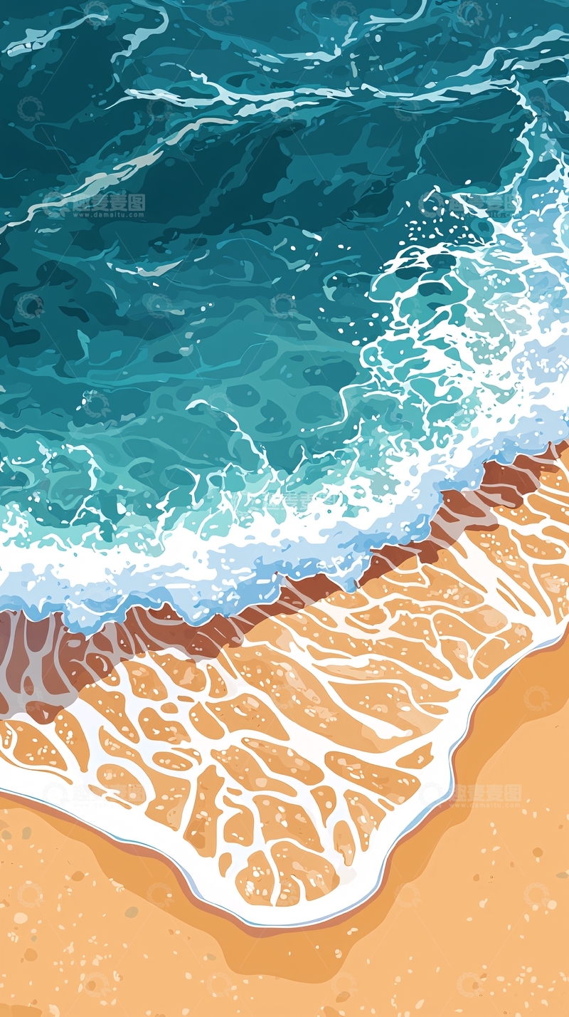 高清大图下载【趣麦麦图】海浪拍打沙滩的场景