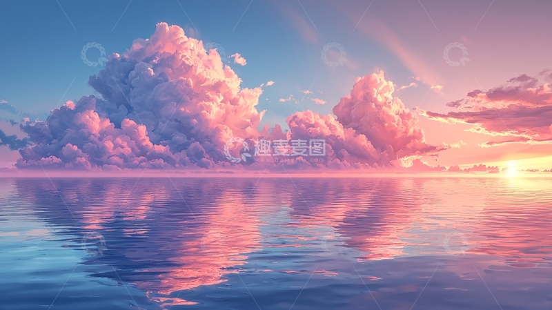 高清大图下载【趣麦麦图】粉色云朵水面天空