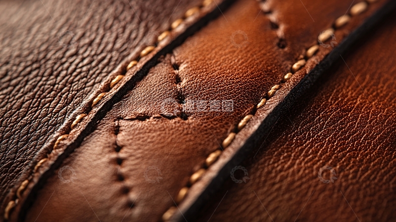 高清大图下载【趣麦麦图】棕色皮革上的精致缝线