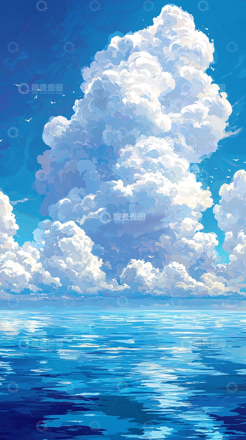 高清大图下载【趣麦麦图】蔚蓝天空下蓬松的云朵