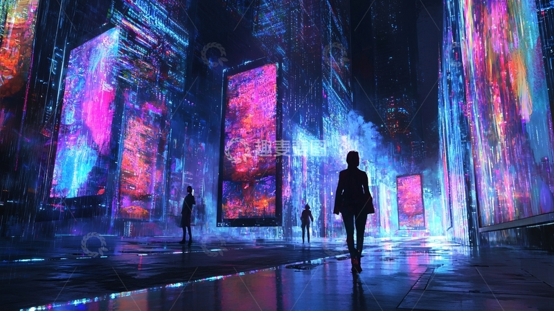 高清大图下载【趣麦麦图】霓虹灯下的未来都市