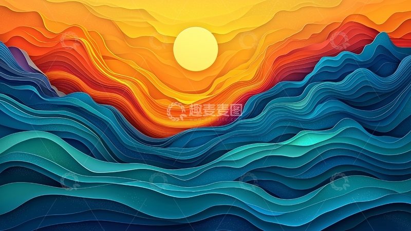 高清大图下载【趣麦麦图】渐变山海日出抽象