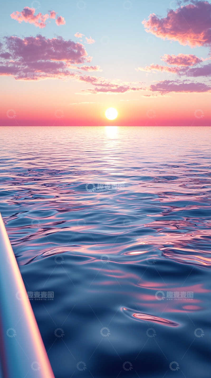 高清大图下载【趣麦麦图】宁静的海面日落粉色天空