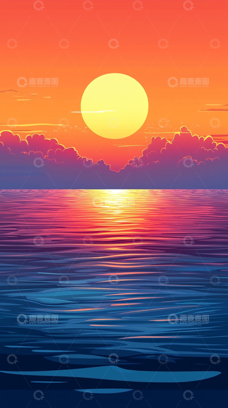 高清大图下载【趣麦麦图】海上日落6