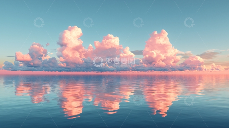 高清大图下载【趣麦麦图】粉色云朵水面平静倒影