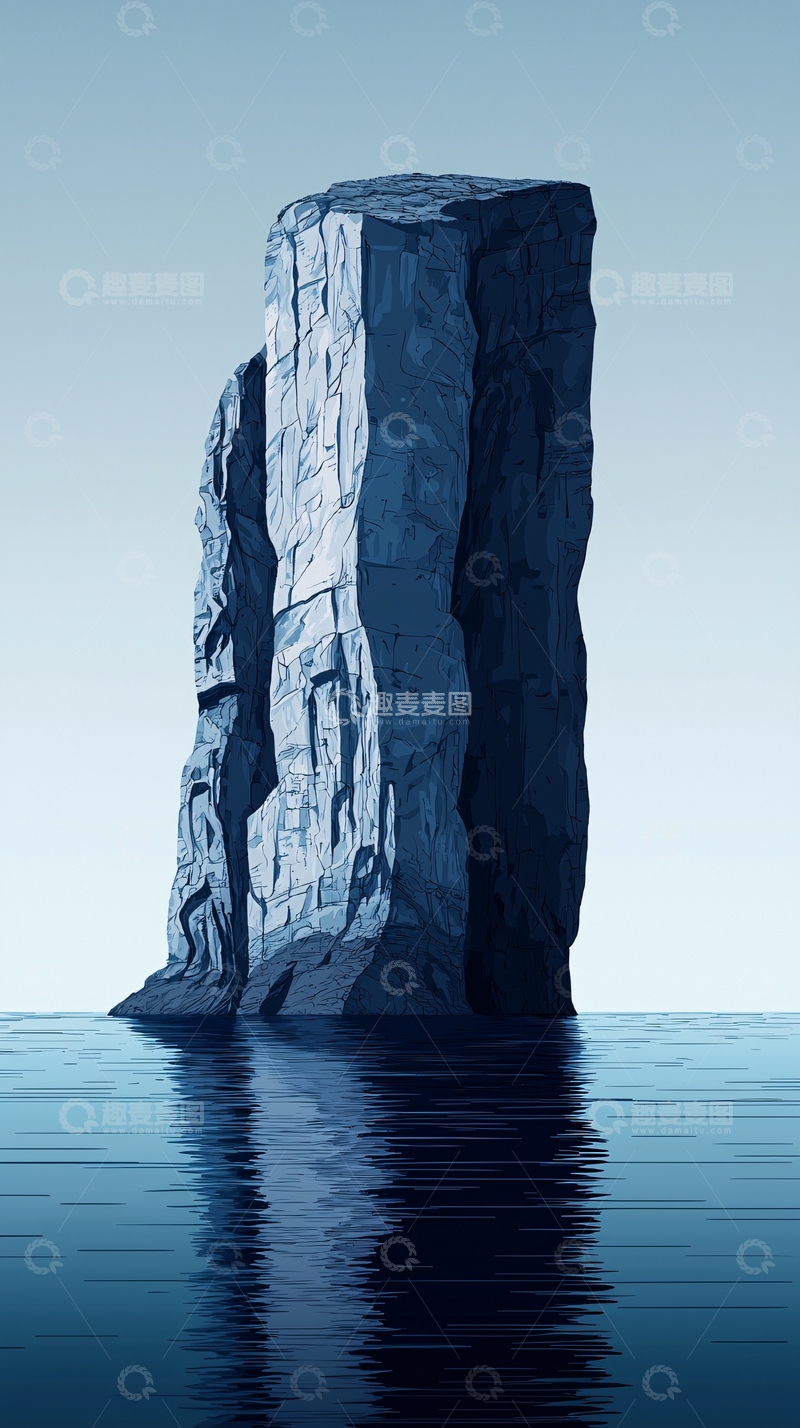 高清大图下载【趣麦麦图】水中突兀的蓝色巨石