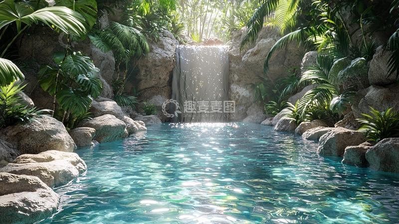 高清大图下载【趣麦麦图】热带雨林中的瀑布与水潭
