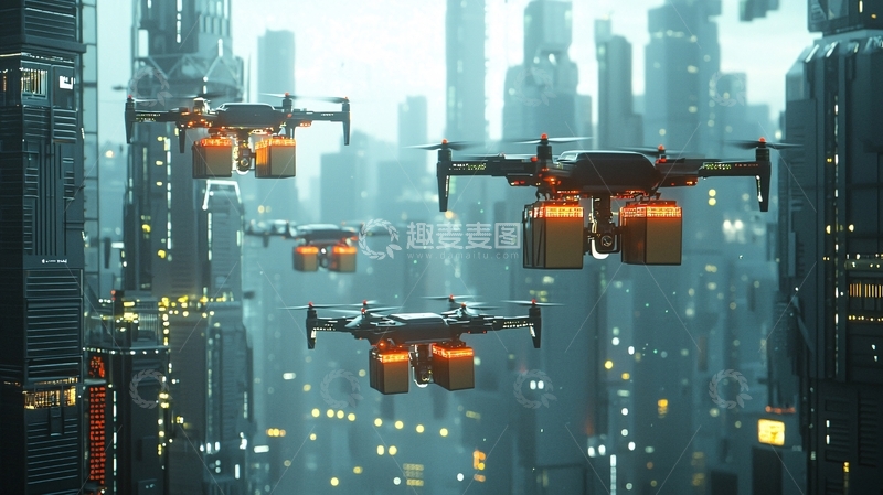 高清大图下载【趣麦麦图】未来城市无人机快递