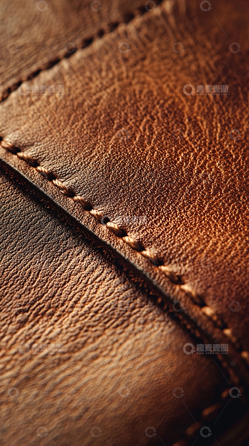 高清大图下载【趣麦麦图】棕色皮革缝线细节特写