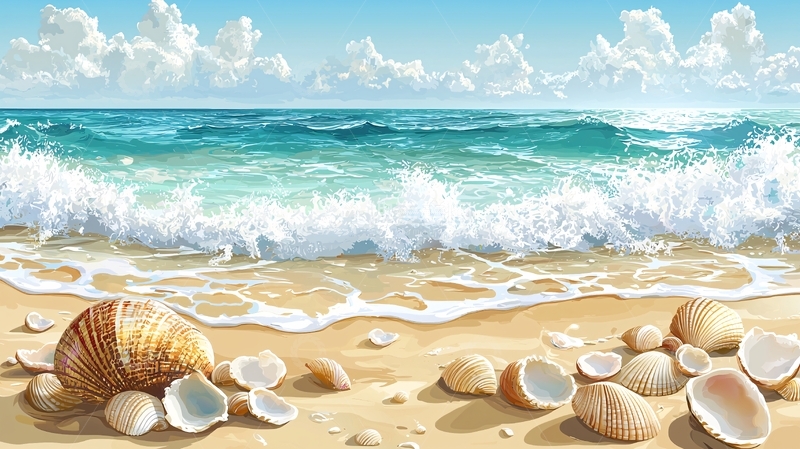 高清大图下载【趣麦麦图】阳光沙滩海浪贝壳