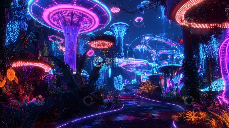 高清大图下载【趣麦麦图】梦幻发光蘑菇森林