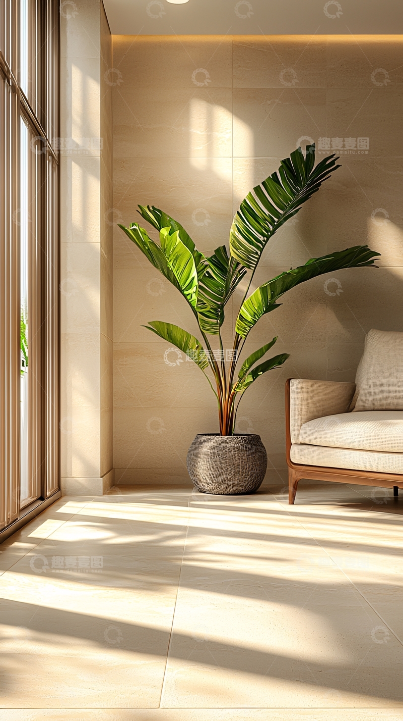 高清大图下载【趣麦麦图】室内绿植角落阳光