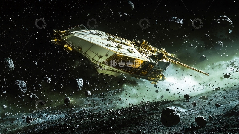 高清大图下载【趣麦麦图】宇宙飞船陨石带穿梭