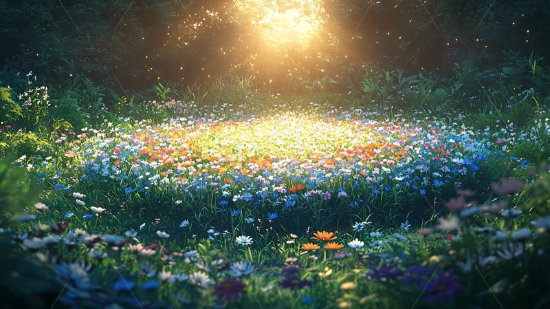 阳光洒落的花海