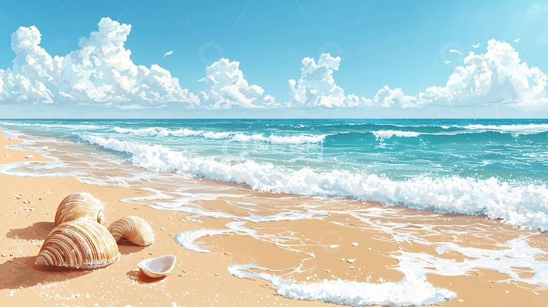 高清大图下载【趣麦麦图】海滩阳光与贝壳