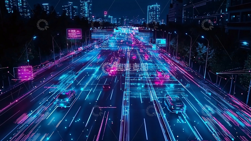 高清大图下载【趣麦麦图】夜幕下的数字高速公路