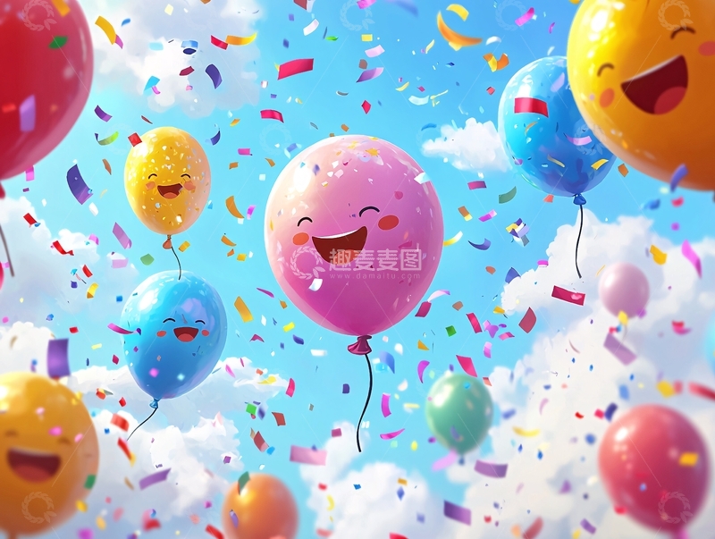 高清大图下载【趣麦麦图】卡通气球在天空飞舞