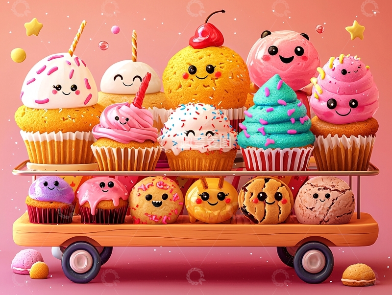 高清大图下载【趣麦麦图】卡通风格的纸杯蛋糕