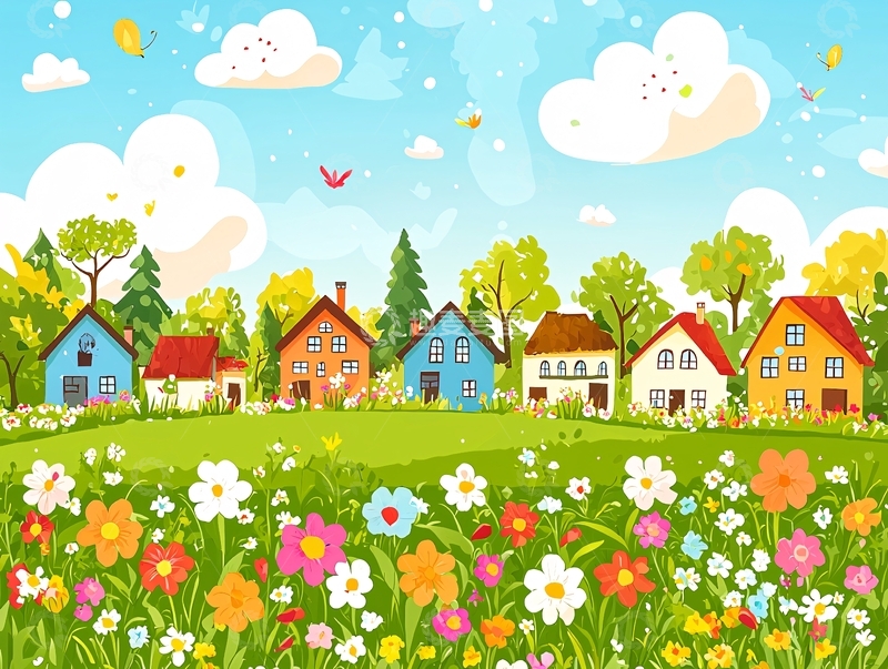 高清大图下载【趣麦麦图】彩色卡通房屋群