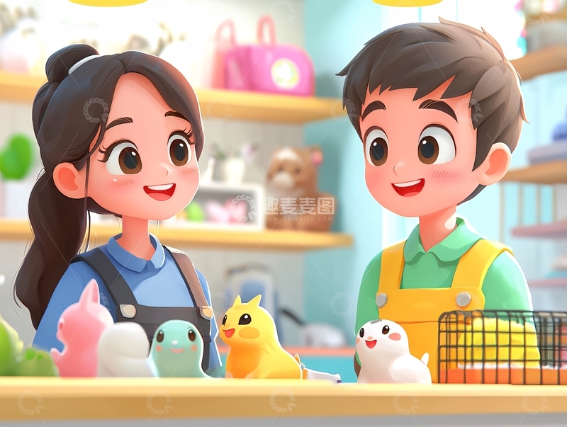 高清大图下载【趣麦麦图】宠物店里的卡通人物