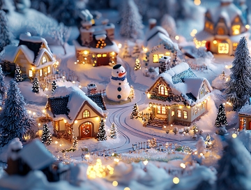 冬日雪景中的微型村庄