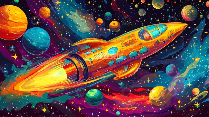 高清大图下载【趣麦麦图】色彩鲜艳的太空火箭
