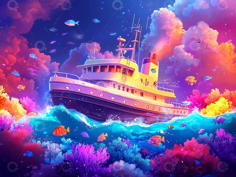 高清大图下载【趣麦麦图】梦幻海洋中的船