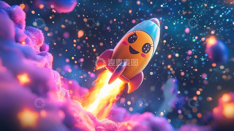 高清大图下载【趣麦麦图】卡通火箭飞向星空