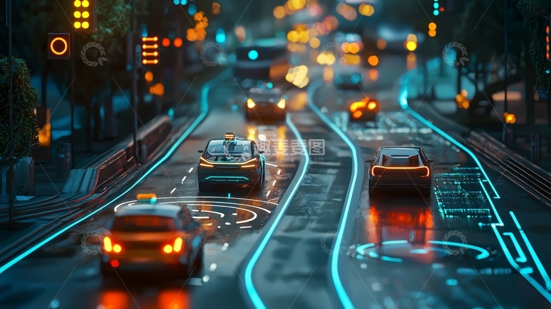 高清大图下载【趣麦麦图】夜晚城市道路车辆行驶