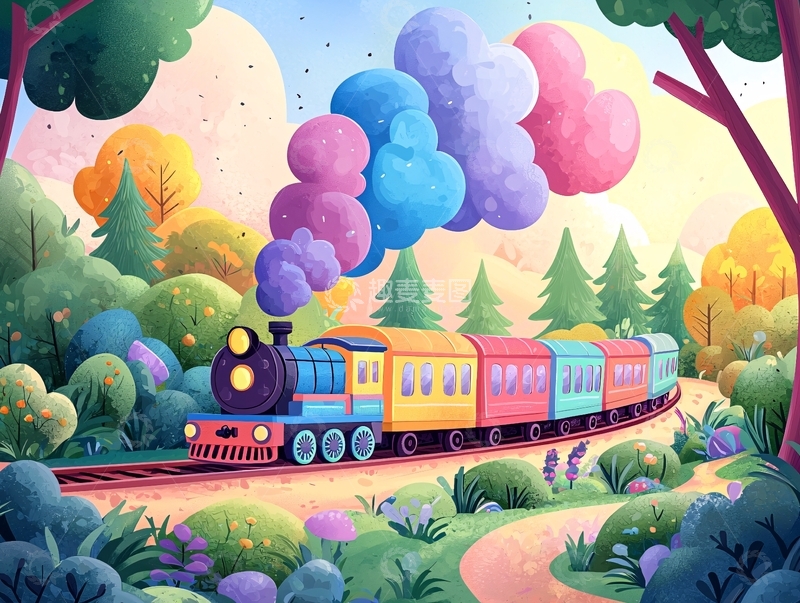 高清大图下载【趣麦麦图】卡通风格的彩色火车