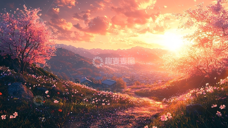 高清大图下载【趣麦麦图】唯美日落下的山谷景色