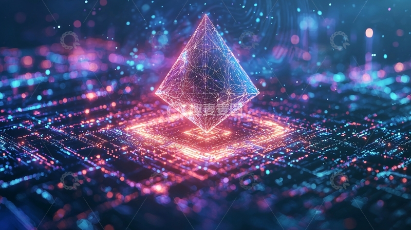 高清大图下载【趣麦麦图】发光金字塔在科技电路中