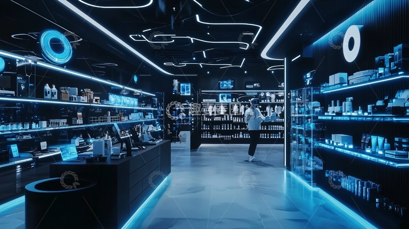 高清大图下载【趣麦麦图】科技感十足的蓝色未来商店
