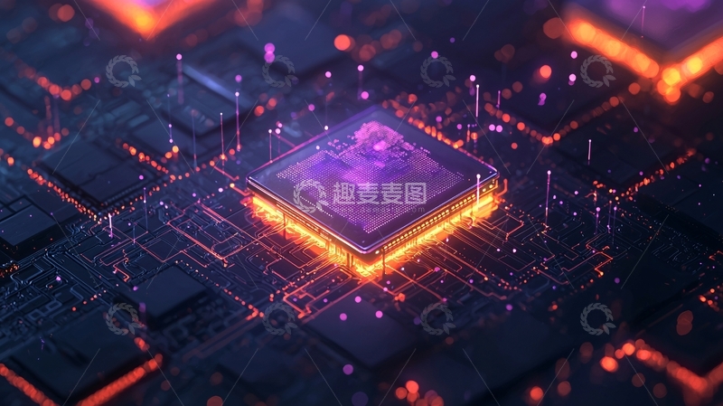 高清大图下载【趣麦麦图】电路板上的芯片发光