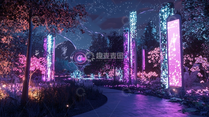 高清大图下载【趣麦麦图】梦幻森林夜景