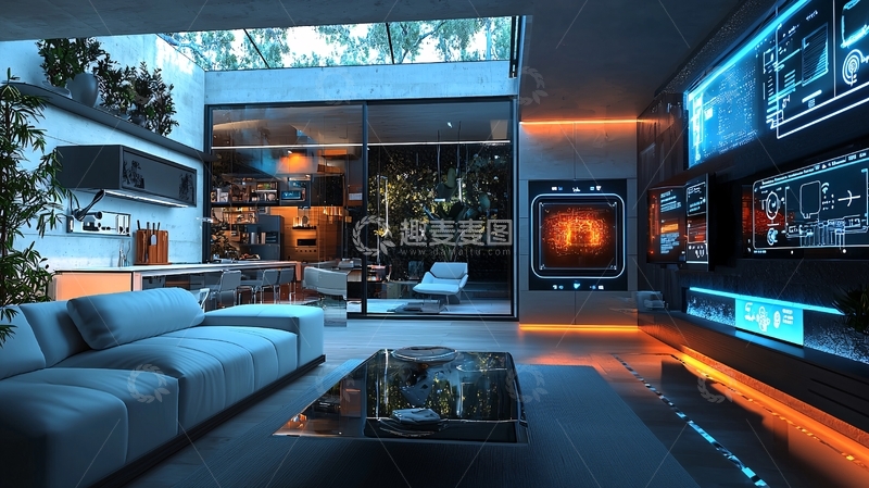高清大图下载【趣麦麦图】现代科技感家居客厅