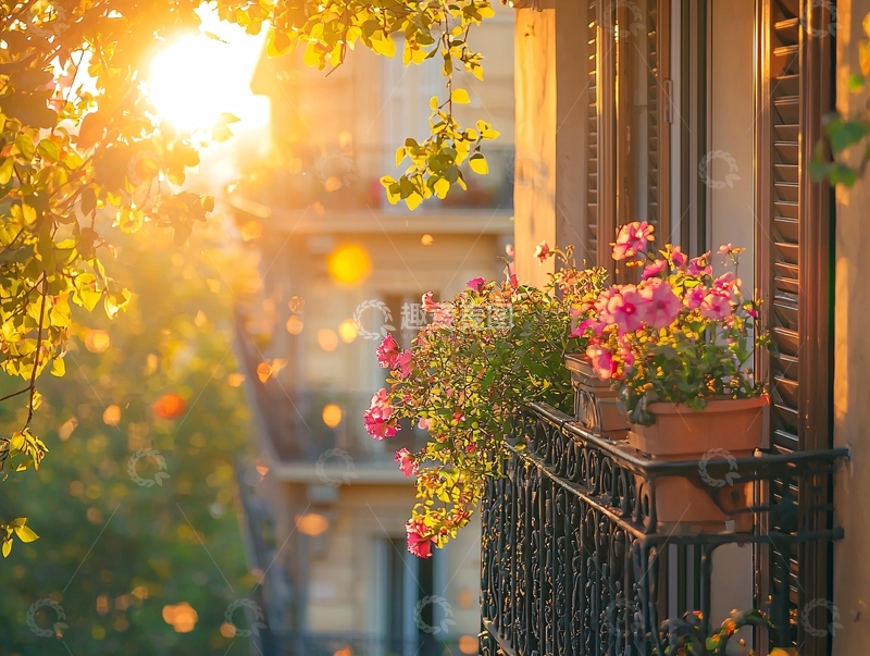 高清大图下载【趣麦麦图】阳台阳光洒满鲜花盆栽