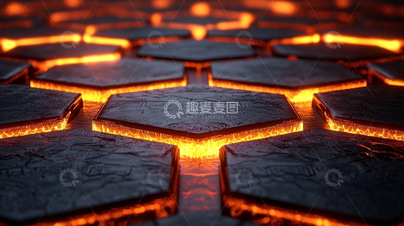 高清大图下载【趣麦麦图】黑色六边形发光岩浆