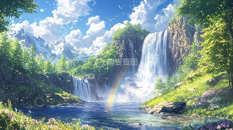 高清大图下载【趣麦麦图】水流飞溅的梦幻瀑布风景