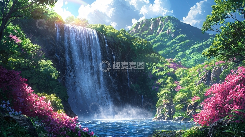 高清大图下载【趣麦麦图】瀑布山水风景如画