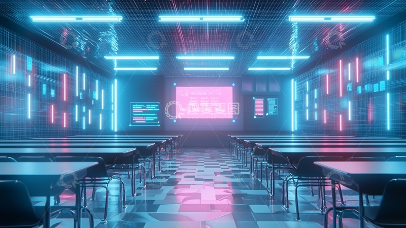 高清大图下载【趣麦麦图】霓虹灯科技感教室