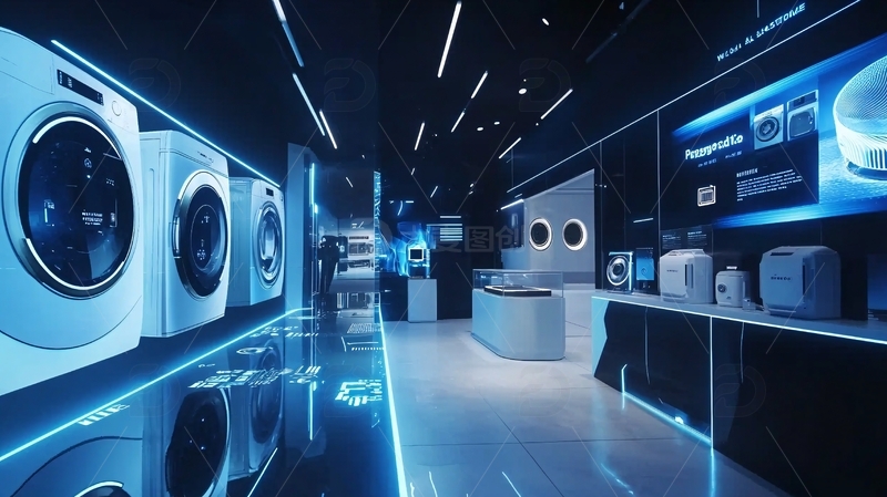 蓝色科技感洗衣机展厅